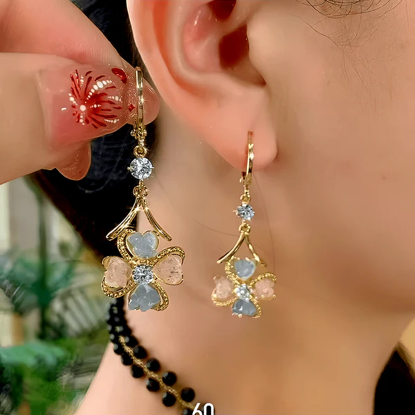 14K Gold-Plated Elegant Zircon Flower Earrings
