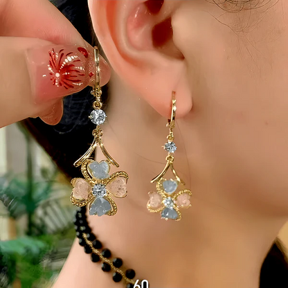 14K Gold-Plated Elegant Zircon Flower Earrings