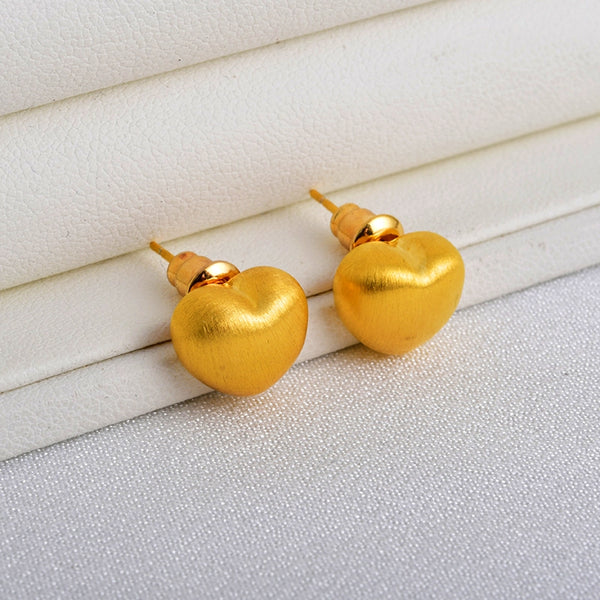 14K Gold-Pated Brushed Heart Stud Earrings