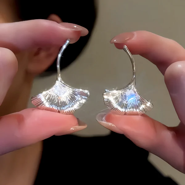 14K Gold-Plated Elegant Zircon Diamond Fan-Shaped Earrings
