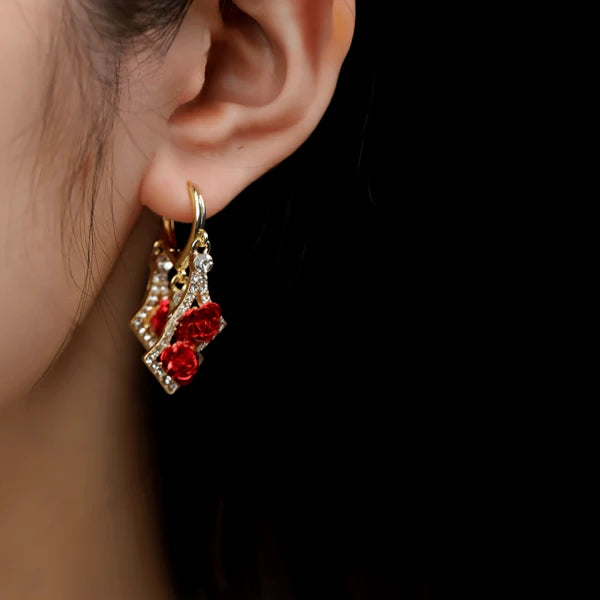 14K Gold-Pated Zircon Rose Tassel Earrings