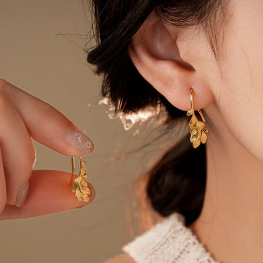 14K Gold-Plated Leaf Ear Hooks