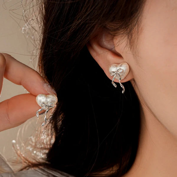 14K Gold-Plated Heart Bow Stud Earrings