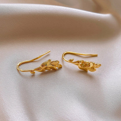 14K Gold-Plated Leaf Ear Hooks