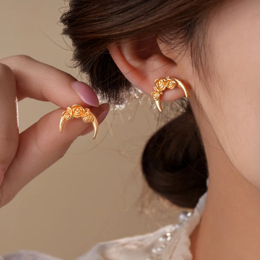 14K Gold-Plated Sleep Tight Flower Moon Stud Earrings