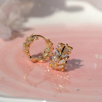 14K Gold-Plated Elegant Zircon Wheat Hoop Earrings