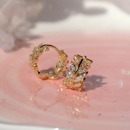 14K Gold-Plated Elegant Zircon Wheat Hoop Earrings