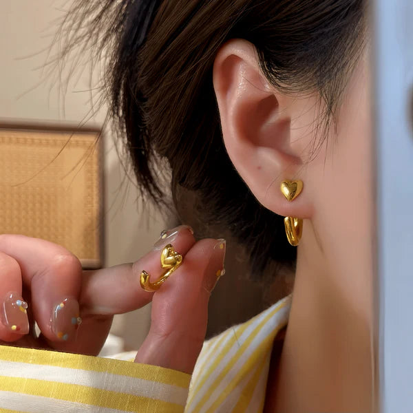 14K Gold-Pated Heart-Design Jacket Earrings