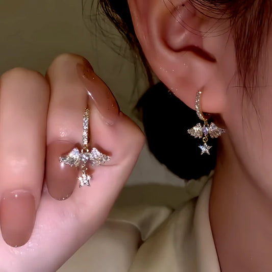 14K Gold-Plated Zircon Angel Wing Earrings