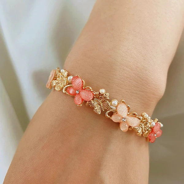 14K Gold-plated Exquisite Zircon Pearl Butterfly Pearl Bracelets