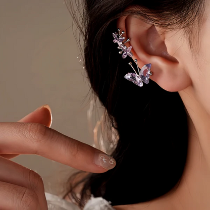 14K Gold-Plated Purple Zircon Butterfly Ear Clips ( 1 Pair )