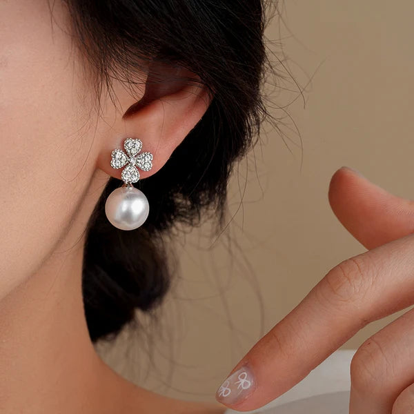 14K Gold-Plated Zircon Flower Bead Earrings