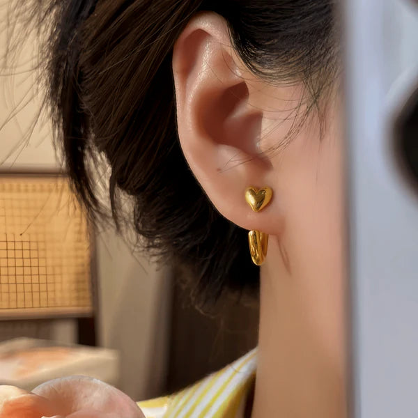 14K Gold-Pated Heart-Design Jacket Earrings