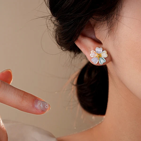 14K Gold-Plated Colorful Flower Stud Earrings
