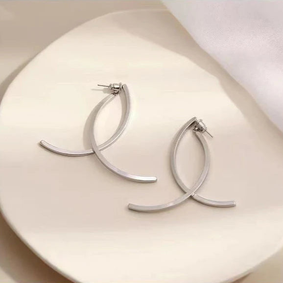 14K Gold-plated Simple Line Cross Earrings