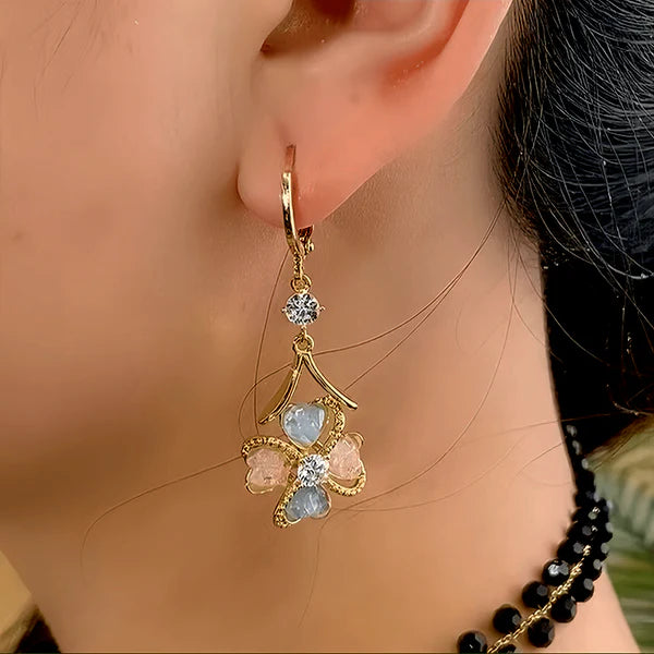 14K Gold-Plated Elegant Zircon Flower Earrings
