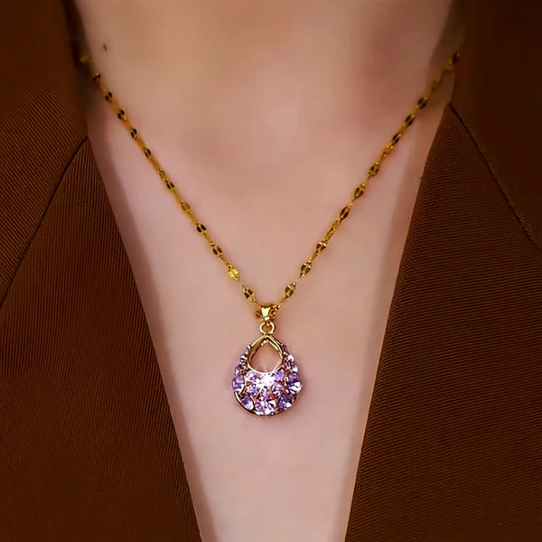 14K Gold-Plated Purple Diamond Water Drop Necklace