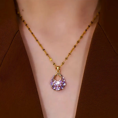 14K Gold-Plated Purple Diamond Water Drop Necklace