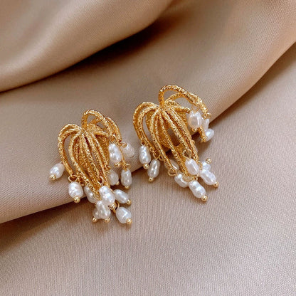 14K Gold-Plated Pearl Firework Tassel Earrings