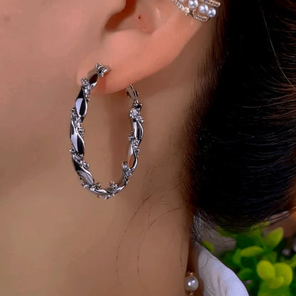 14K Gold-Plated Zircon Hoop Earrings