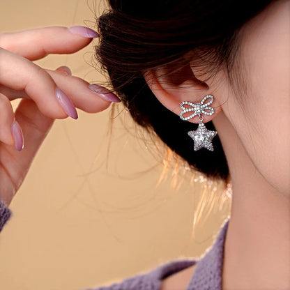 14K Gold-Plated Zircon Butterfly Bow Star Earrings