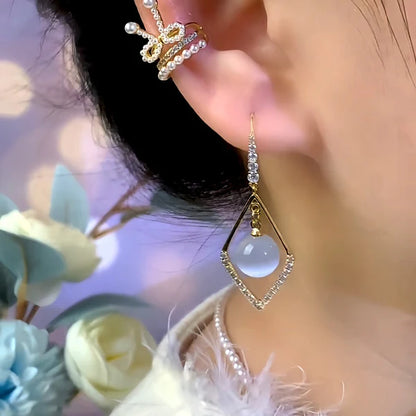 14K Gold-Plated Elegant Zircon Geometric Bead Ear Hook Earrings