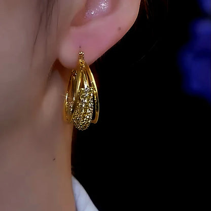 14K Gold-plated Luxury Zircon Hoop Earrings