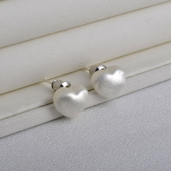14K Gold-Pated Brushed Heart Stud Earrings