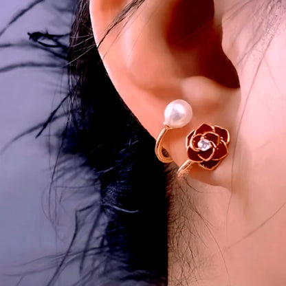 14K Gold-Plated Red Rose Pearl Stud Earrings