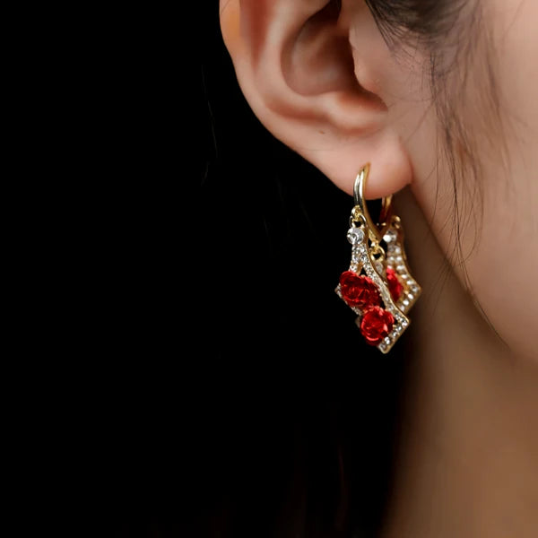 14K Gold-Pated Zircon Rose Tassel Earrings