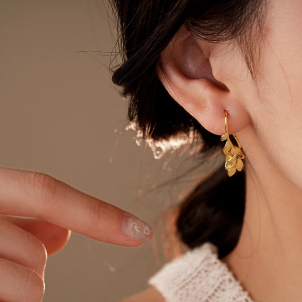14K Gold-Plated Leaf Ear Hooks