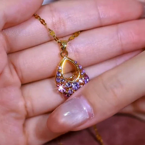 14K Gold-Plated Purple Diamond Water Drop Necklace