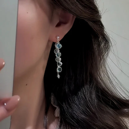 14K Gold-Plated Zircon Water Drop Tassel Earrings