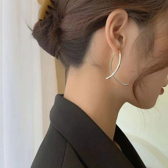 14K Gold-plated Simple Line Cross Earrings