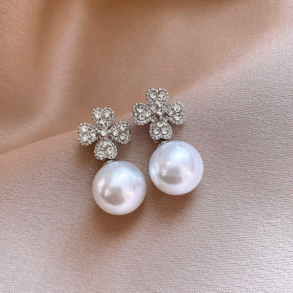 14K Gold-Plated Zircon Flower Bead Earrings