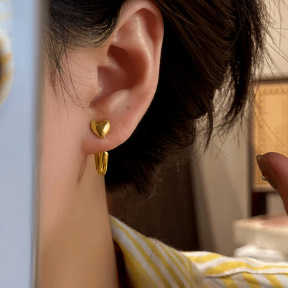 14K Gold-Pated Heart-Design Jacket Earrings