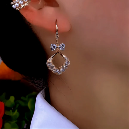14K Gold-Plated Zircon Bow Water Drop Ear Hook Earrings