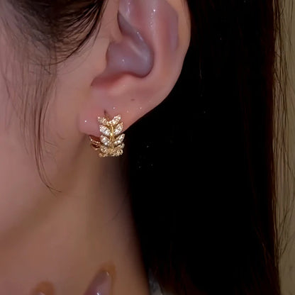14K Gold-Plated Elegant Zircon Wheat Hoop Earrings