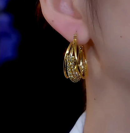 14K Gold-plated Luxury Zircon Hoop Earrings