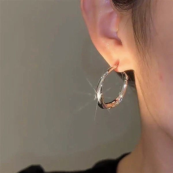 14K Gold-plated Diamond-Studded Metal Hoop Earrings