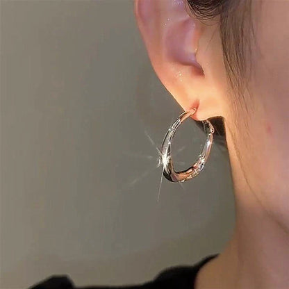 14K Gold-plated Diamond-Studded Metal Hoop Earrings