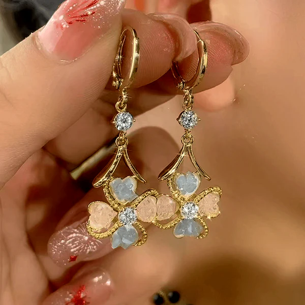 14K Gold-Plated Elegant Zircon Flower Earrings