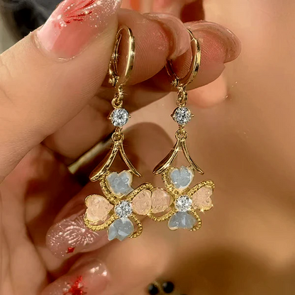 14K Gold-Plated Elegant Zircon Flower Earrings