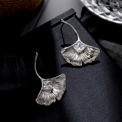 14K Gold-Plated Elegant Zircon Diamond Fan-Shaped Earrings