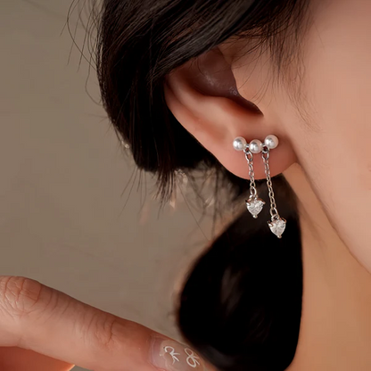 14K Gold-Plated Elegant Zircon Diamond Pearl Tassel Earrings