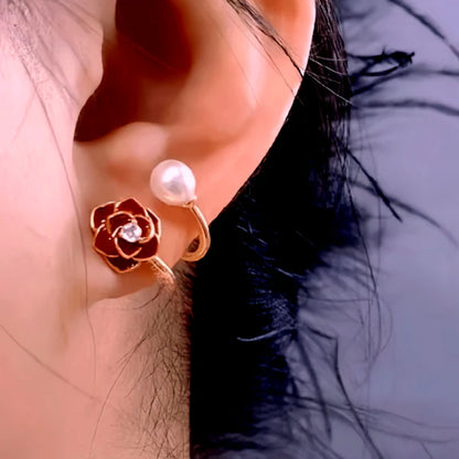 14K Gold-Plated Red Rose Pearl Stud Earrings