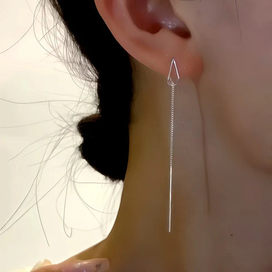 Sterling Silver Water Drop Threader Earrings