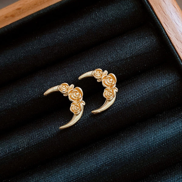 14K Gold-Plated Sleep Tight Flower Moon Stud Earrings