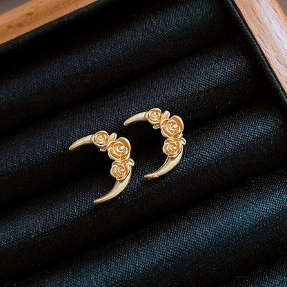 14K Gold-Plated Sleep Tight Flower Moon Stud Earrings