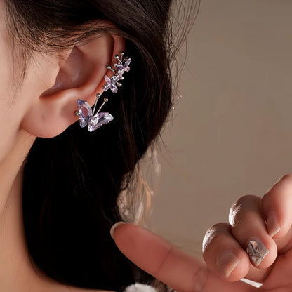 14K Gold-Plated Purple Zircon Butterfly Ear Clips ( 1 Pair )